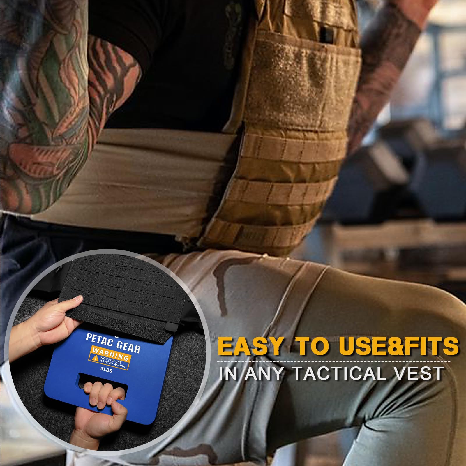 PETAC GEAR plate beside ruler to show size and easy vest compatibility