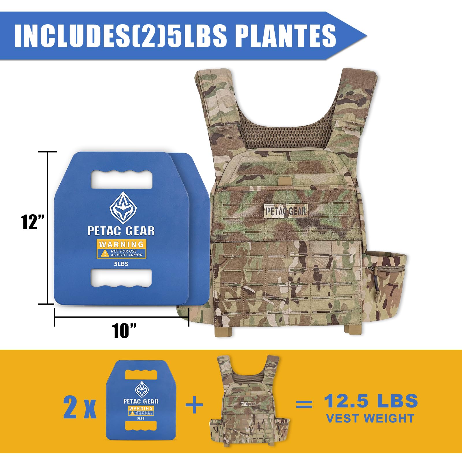 PETAC GEAR plates inserted in vest pocket providing stable, balanced weight
