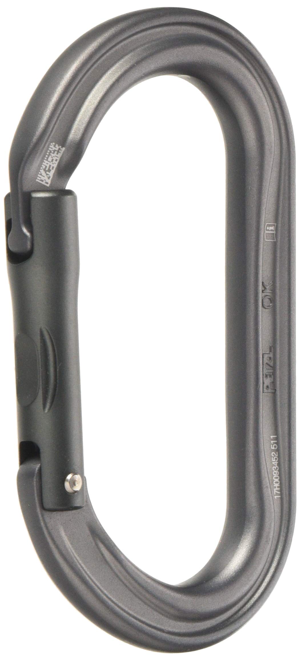 Petzl OK oval carabiner front view showing keylock gate and centered gear positioning