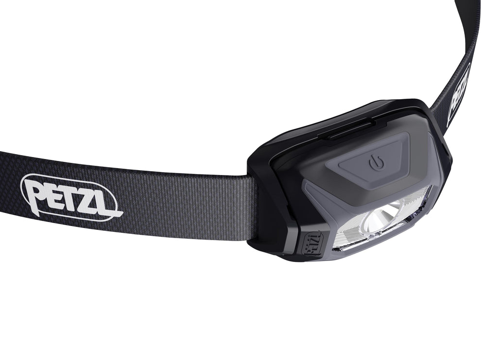 PETZL TIKKINA headband detail highlighting recycled material and washable strap