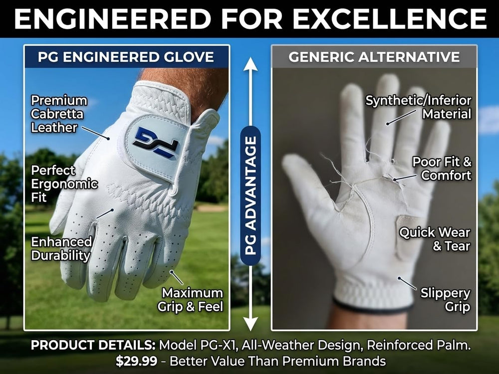 PG Golf wrist closure and logo close-up offering secure fit and brand identity
