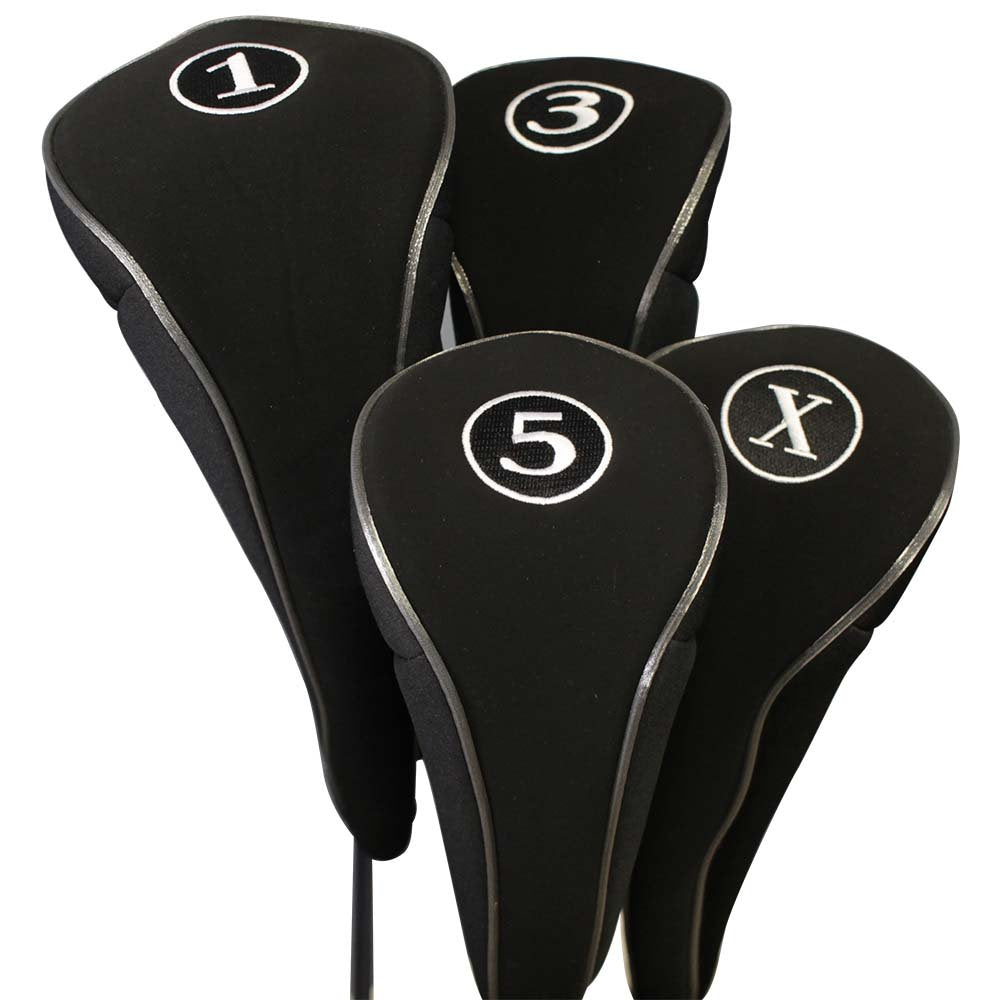 PGC black headcovers front view showing clean protective fit