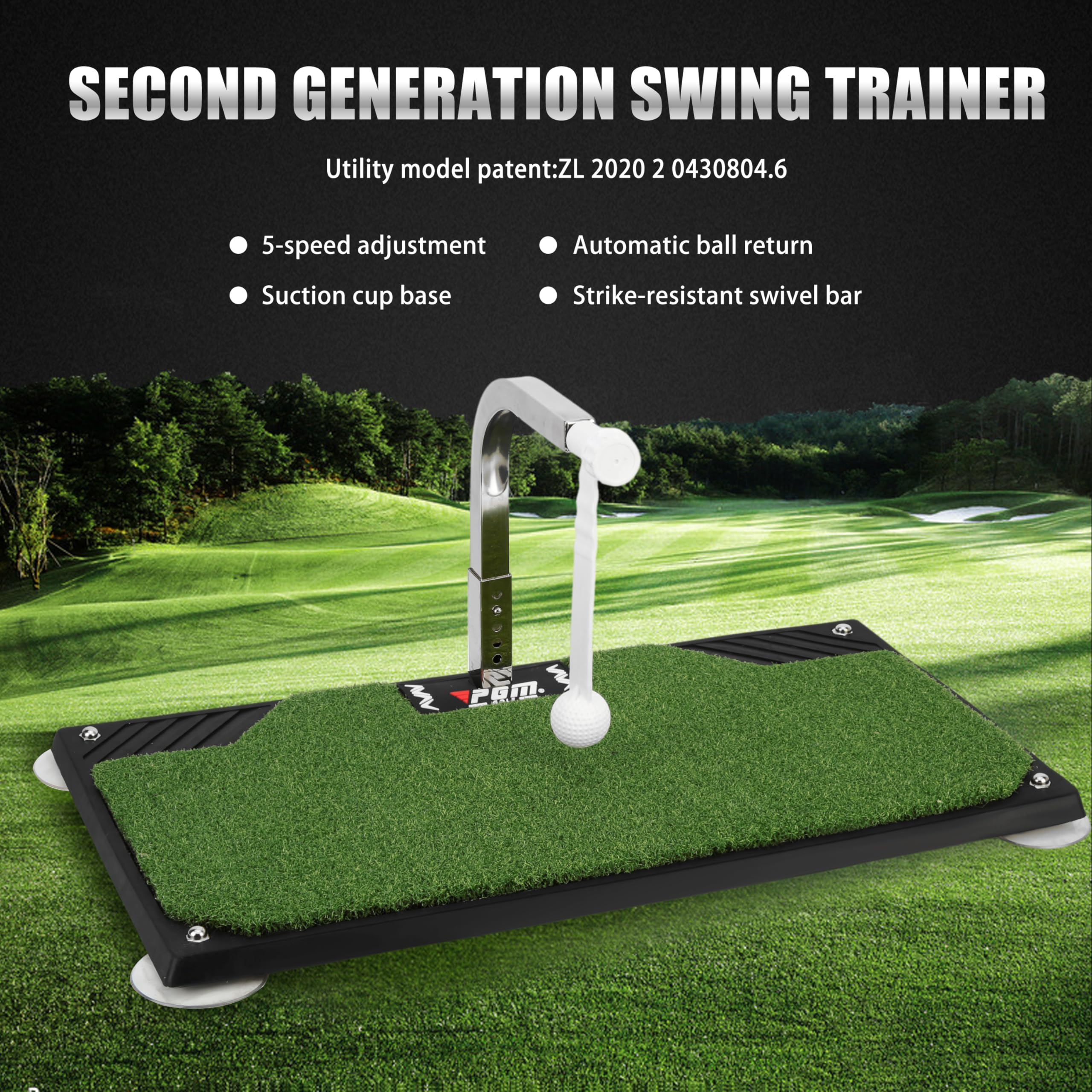PGM close-up of swing pad and tee protecting clubs and floor