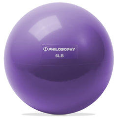 Philosophy Gym toning ball front view showing purple exterior and compact shape, durable and portable