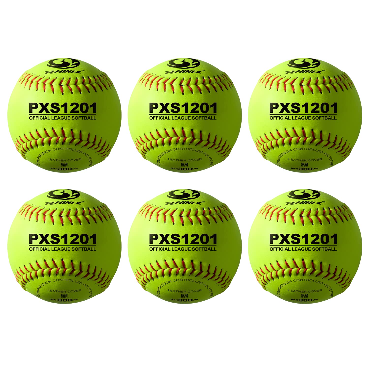 PHINIX front view of box of six softballs showing branding and visibility benefit