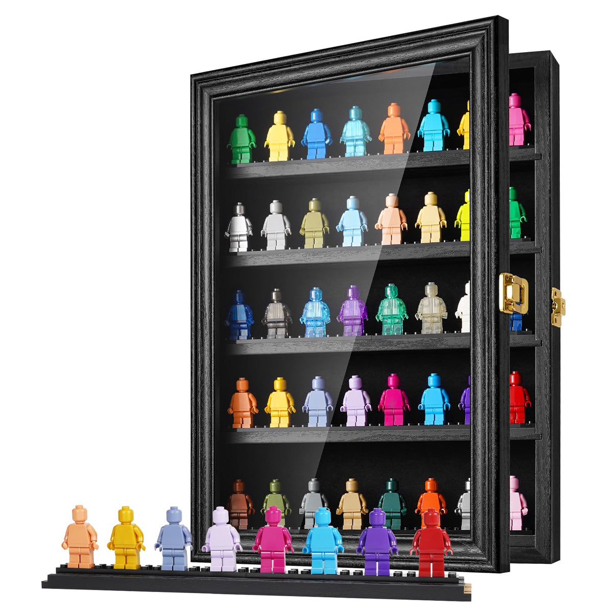 PiaoHao front view display case showing five clear shelves and high visibility