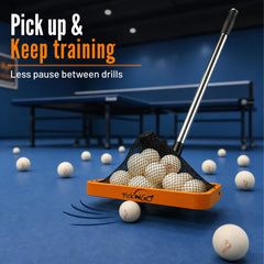 PICK 'N GO collecting multiple ping pong balls on gym floor for efficiency