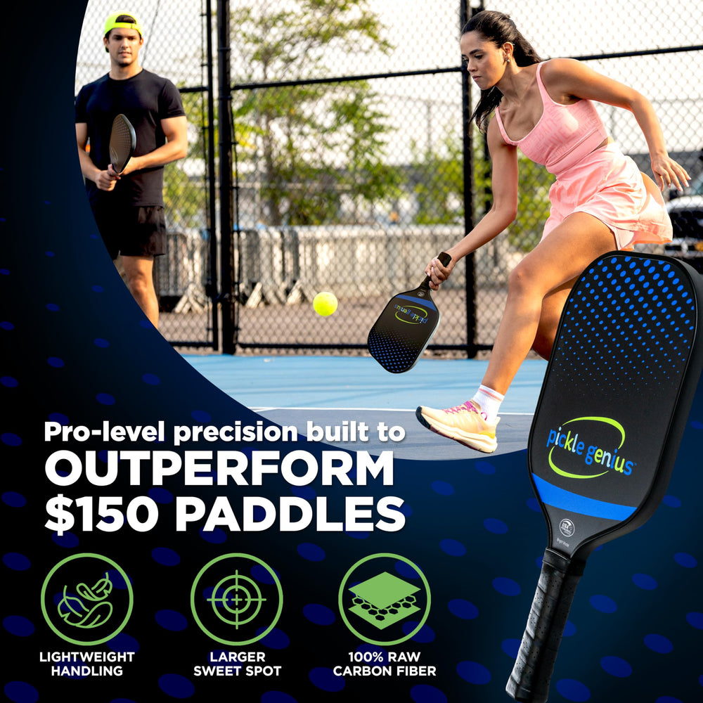 Pickle Genius paddle in play during a volley demonstrating lightweight agility and control