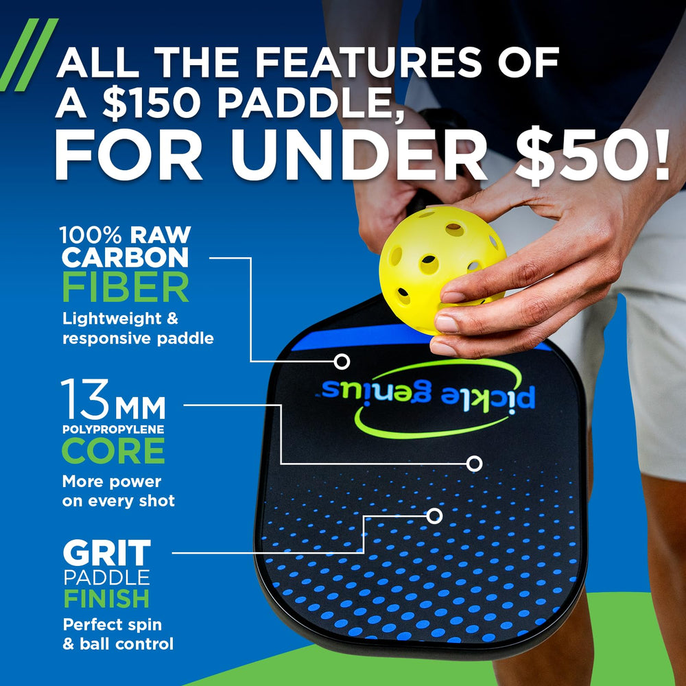 Pickle Genius raw carbon fiber face close-up highlighting grit texture for improved spin