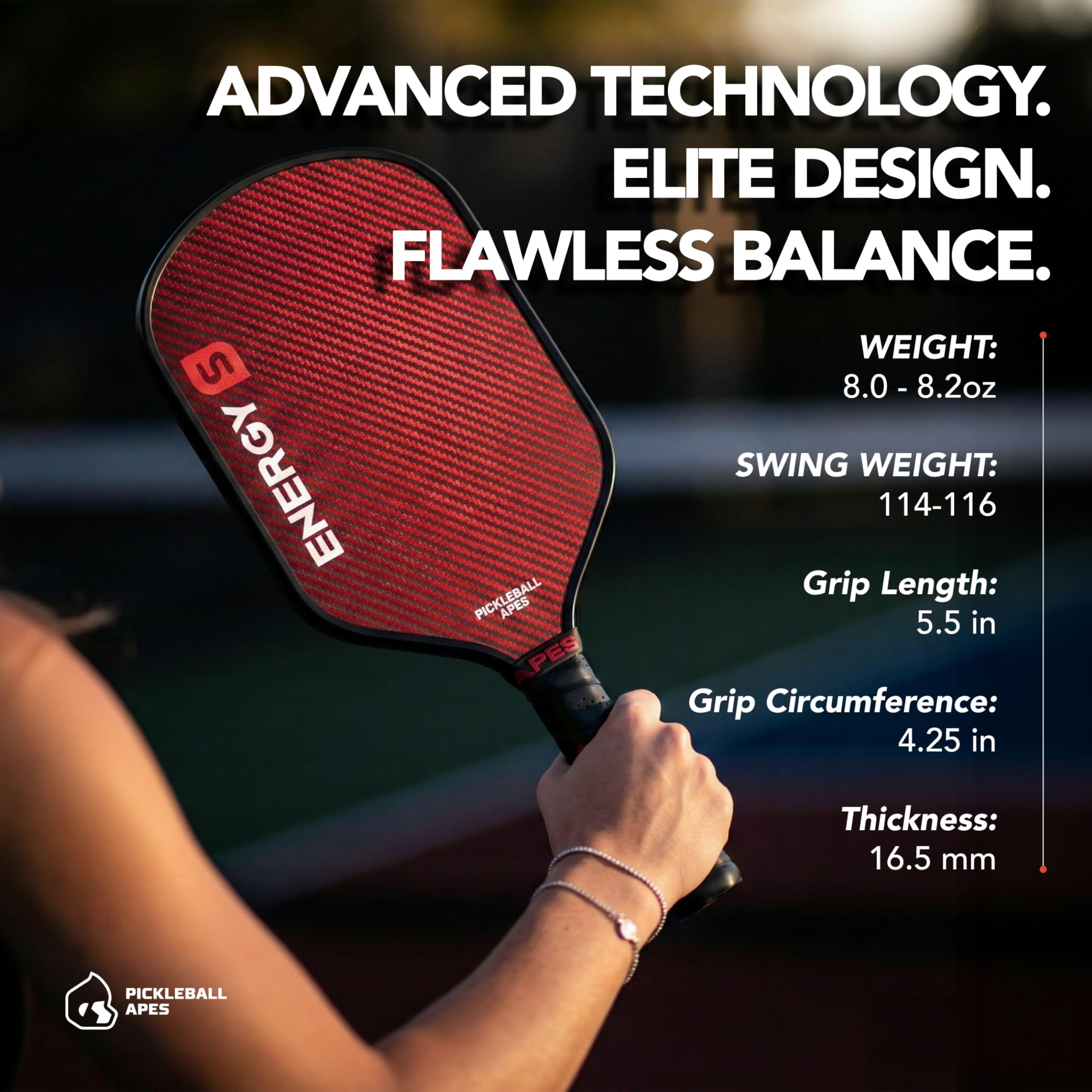 Pickleball Apes paddle in use at net showing volley action benefit: quick control