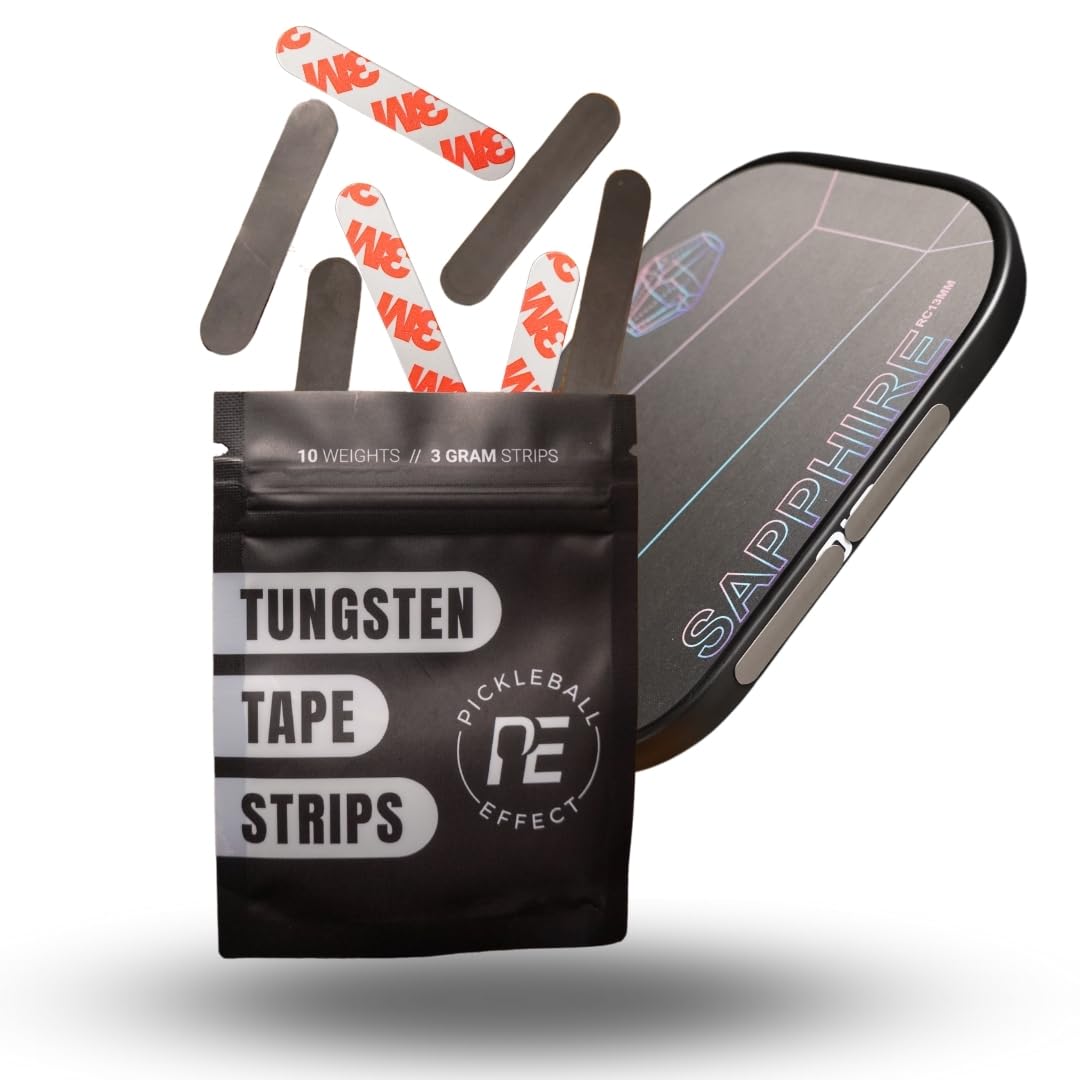 Pickleball Effect front pack showing ten pre-cut tungsten strips and benefits
