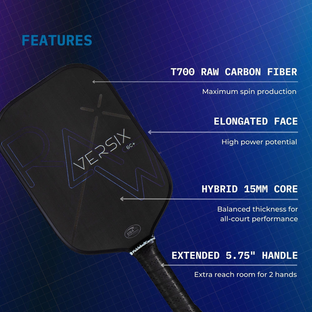 PickleballCentral VERSIX RAW extended handle and grip offering better reach control