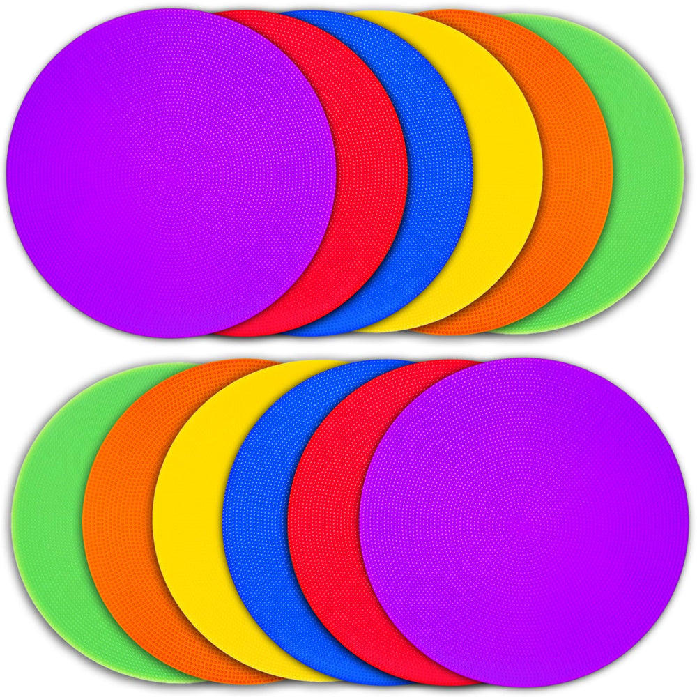 PIKZH front view of twelve colorful spot markers showing size and colors for easy setup