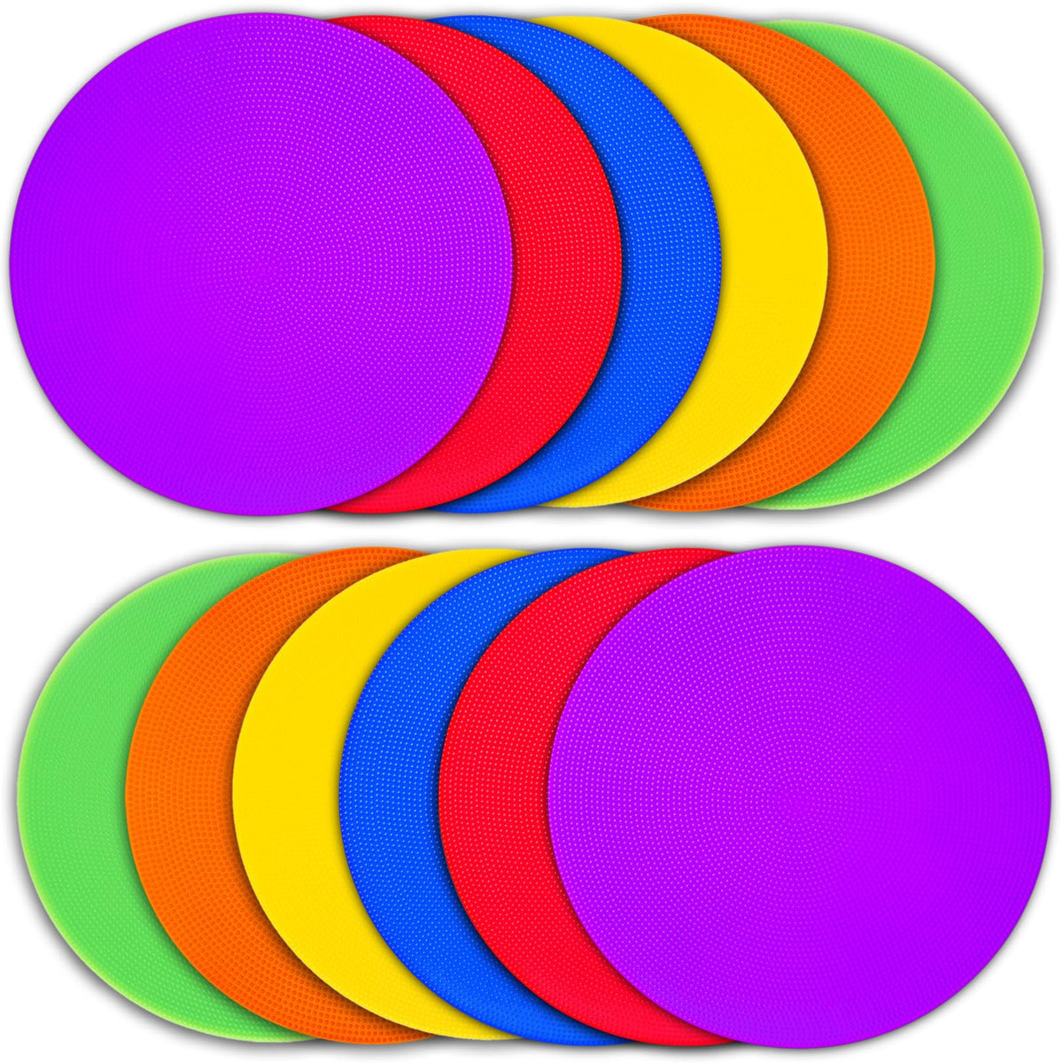 PIKZH front view of twelve colorful spot markers showing size and colors for easy setup