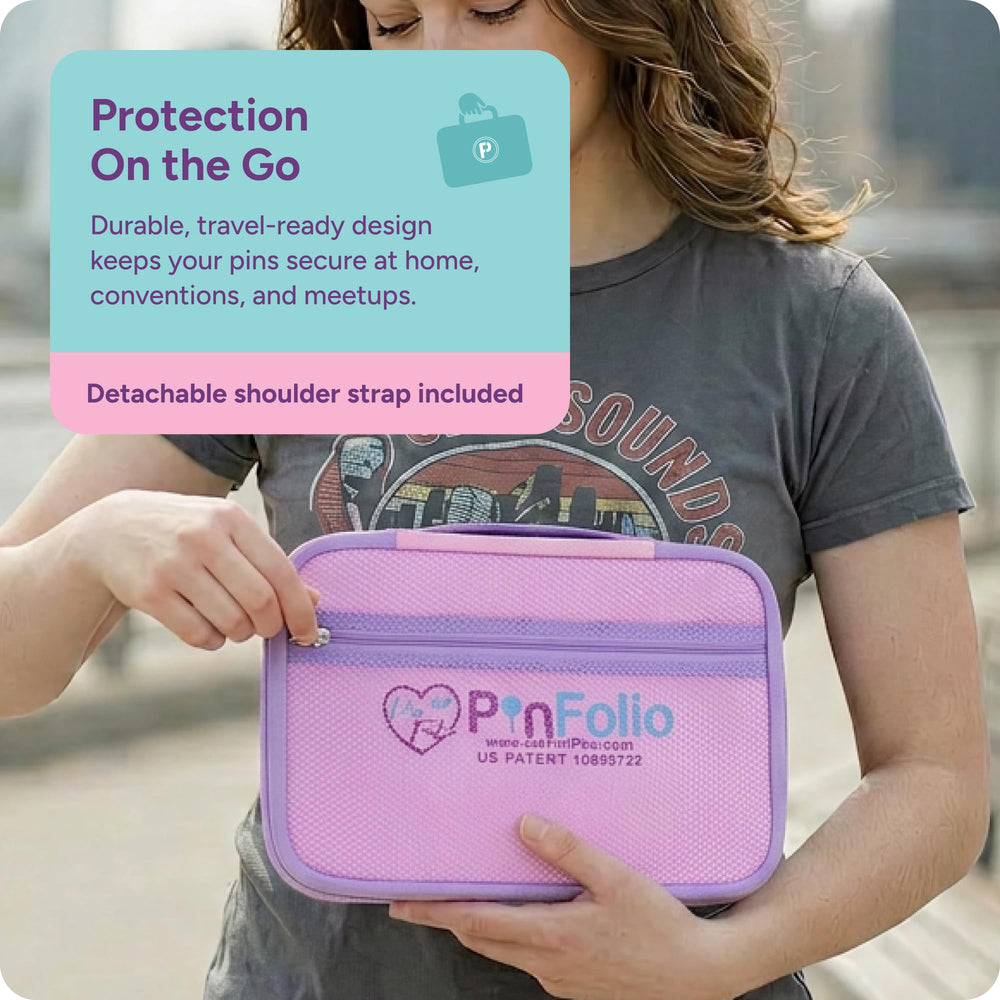 PinFolio slipping into a tote bag to show compact size and easy portability