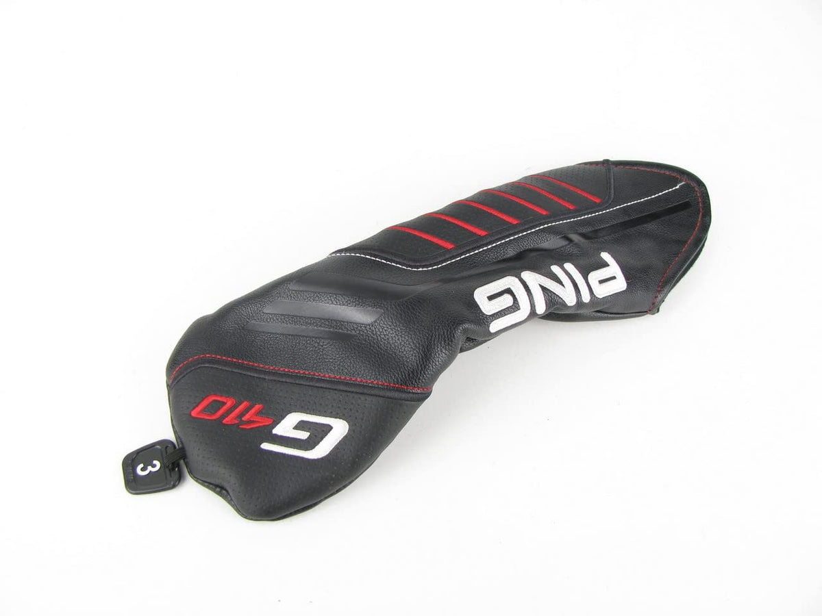 PING G410 headcover front view protecting 3-wood with stylish black and red finish