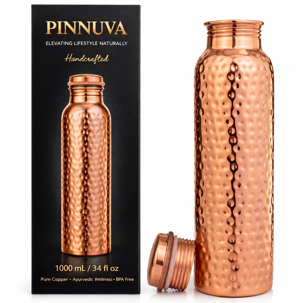 PINNUVA bottle front view showing pure copper finish and branding benefit durable style