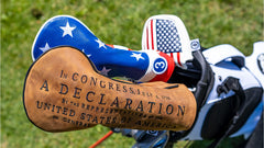Pins & Aces head cover on golf bag showing ease of use and elevated bag appearance