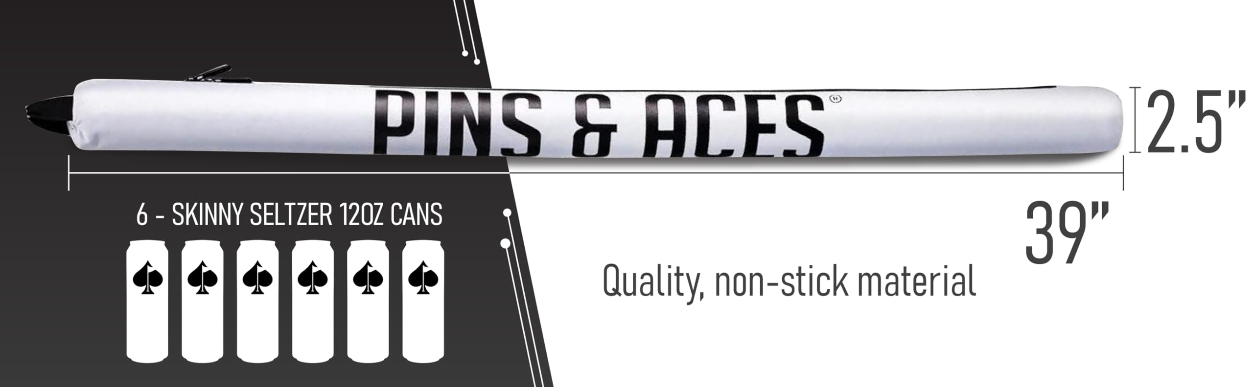 Pins & Aces sleeve tucked into a golf bag pocket for easy carrying