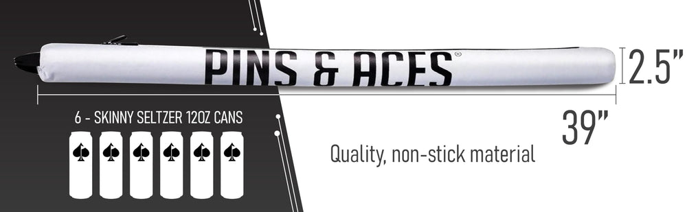 Pins & Aces sleeve tucked into a golf bag pocket for easy carrying