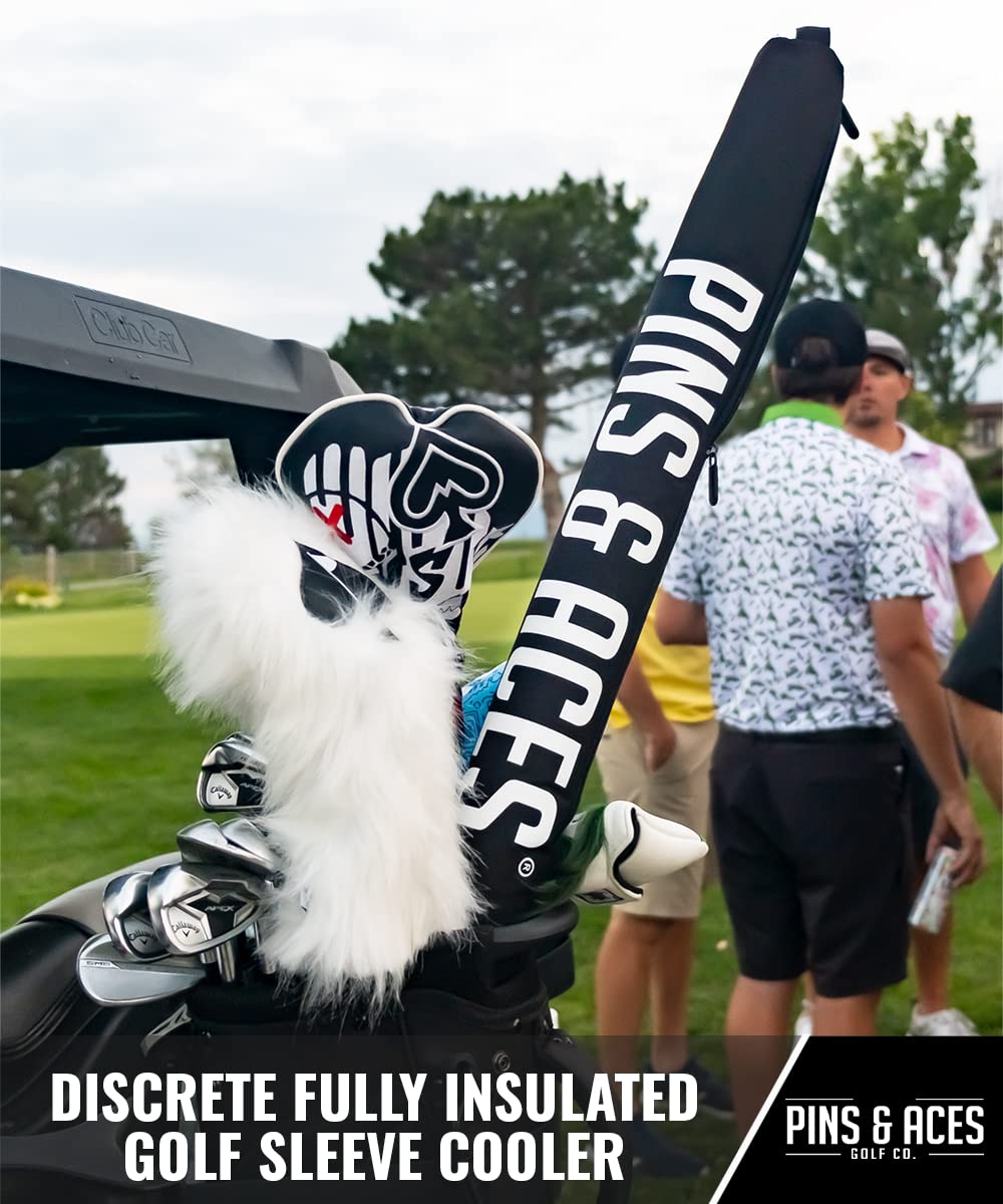 Pins & Aces lifestyle scene on tee box with chilled drinks ready for play