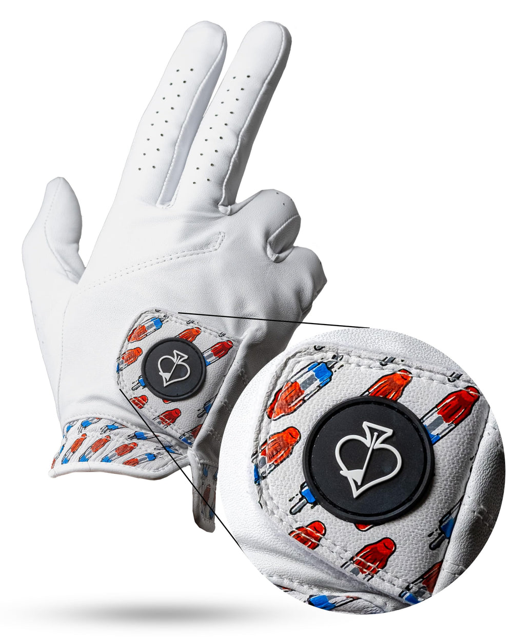 Pins & Aces rocket pop palm close-up highlighting AAA Cabretta leather tactile feel