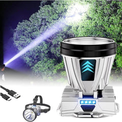 PINSAI front view of headlamp showing lens and headband, reliable hands-free brightness