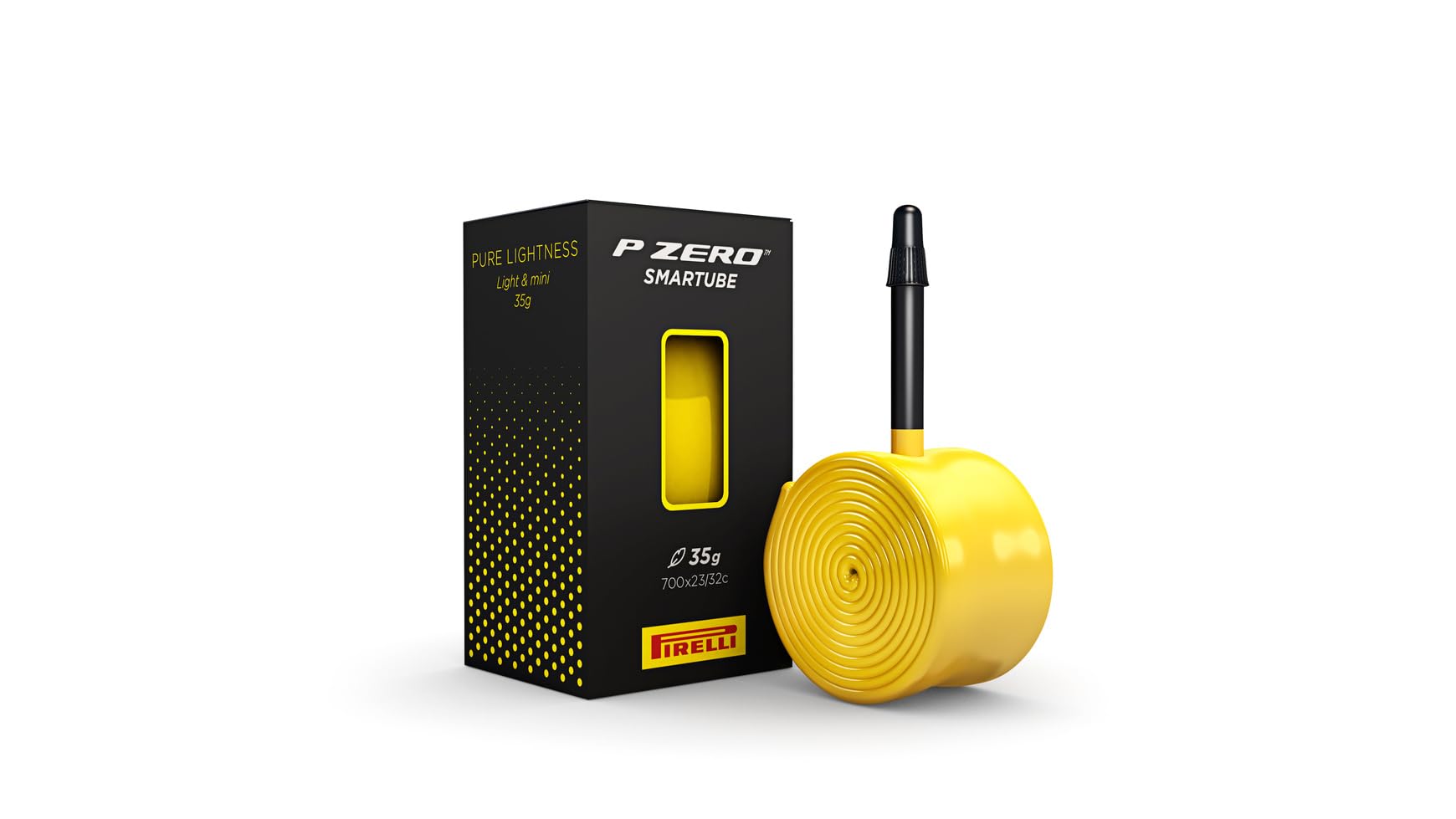 Pirelli P-Zero Smartube front view showing yellow TPU tube and sizing for quick identification and lightweight benefit