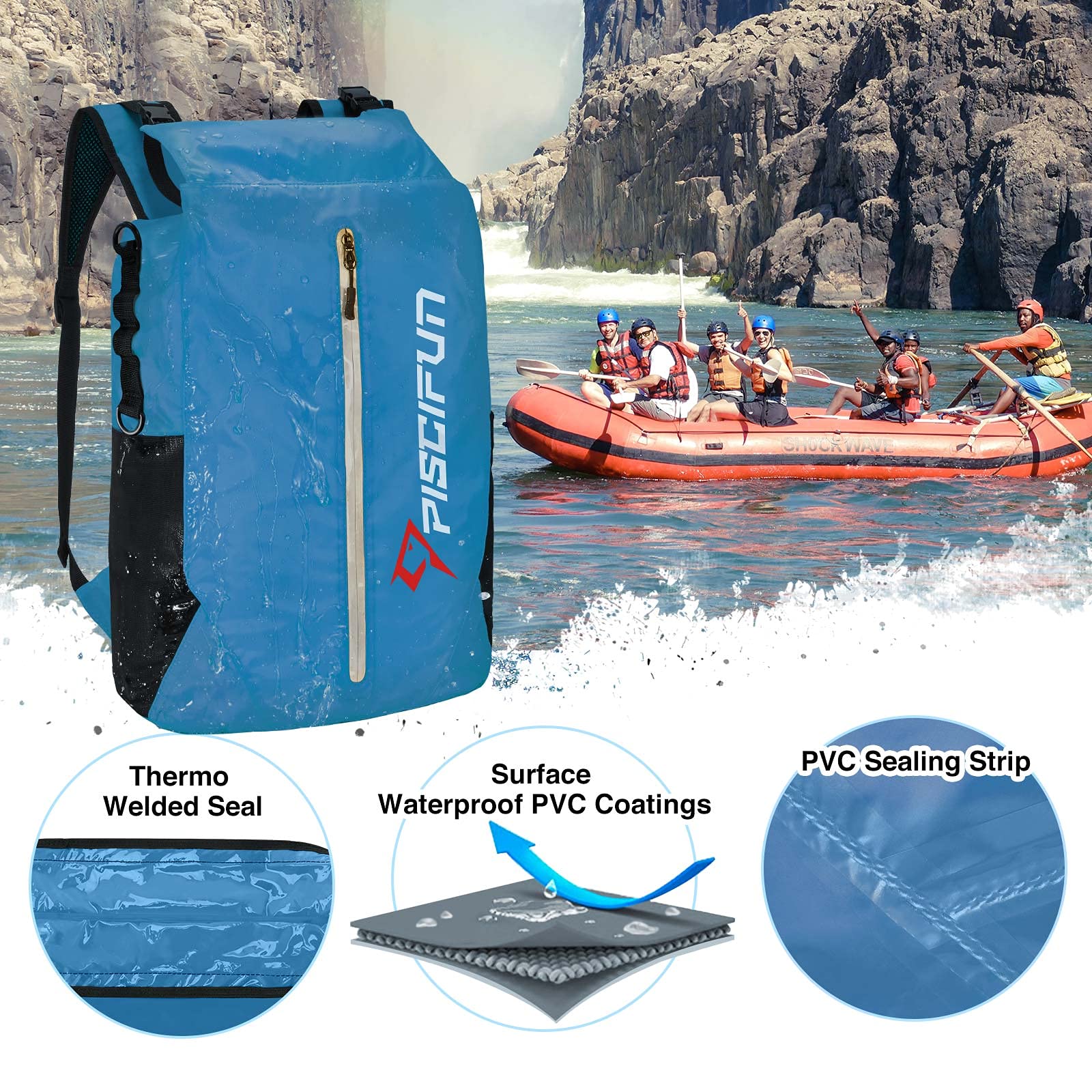 Piscifun front wet-dry pocket open storing towels and separating damp items