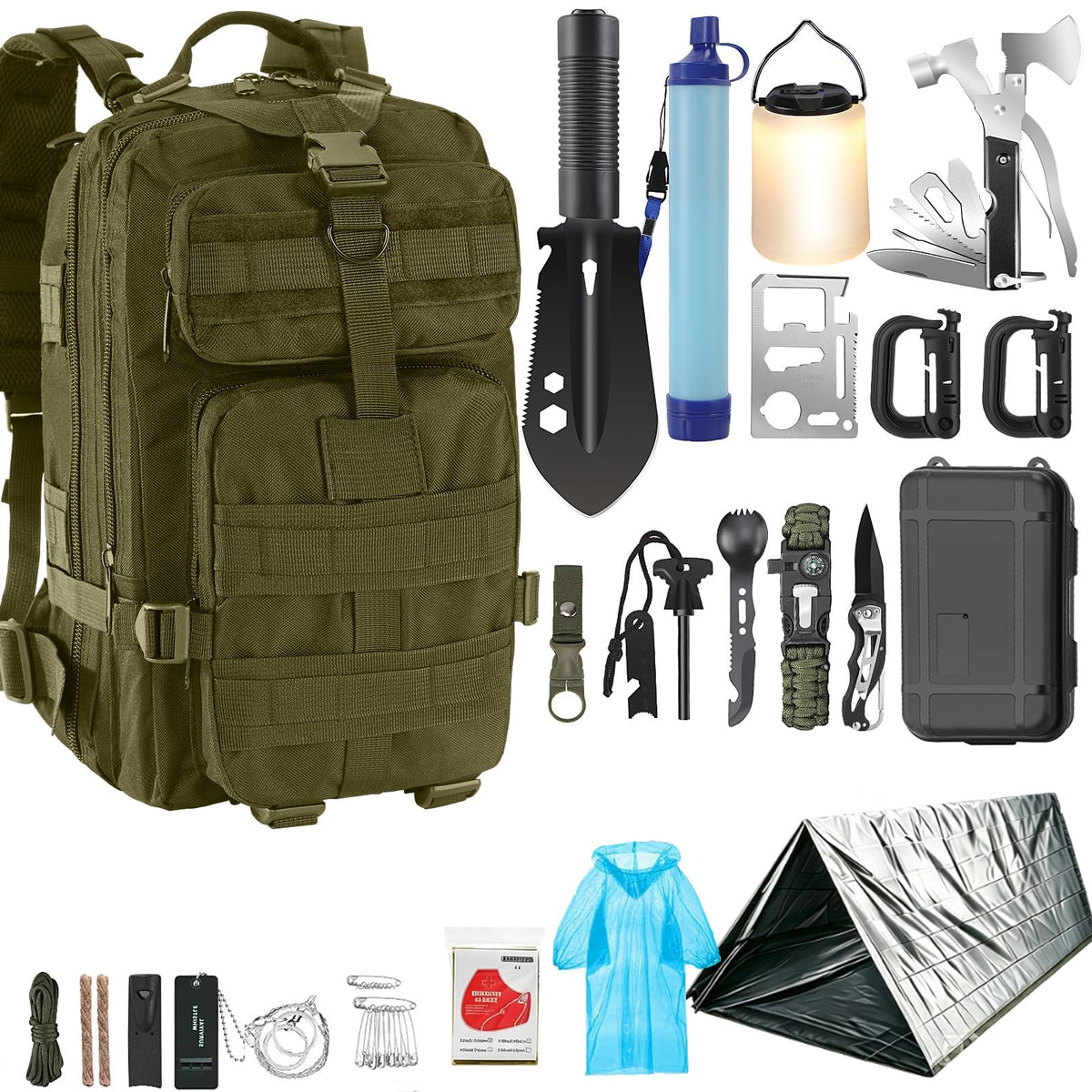 Pixato backpack front view showing organized 258-piece kit for quick grab-and-go