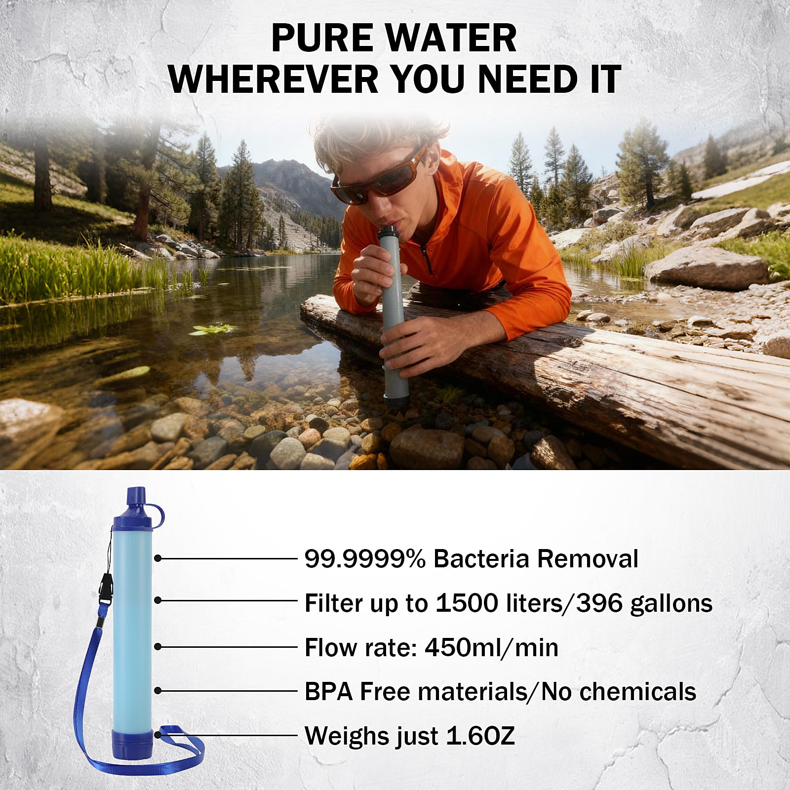 Pixato water filter detail highlighting portable purification for safer drinking