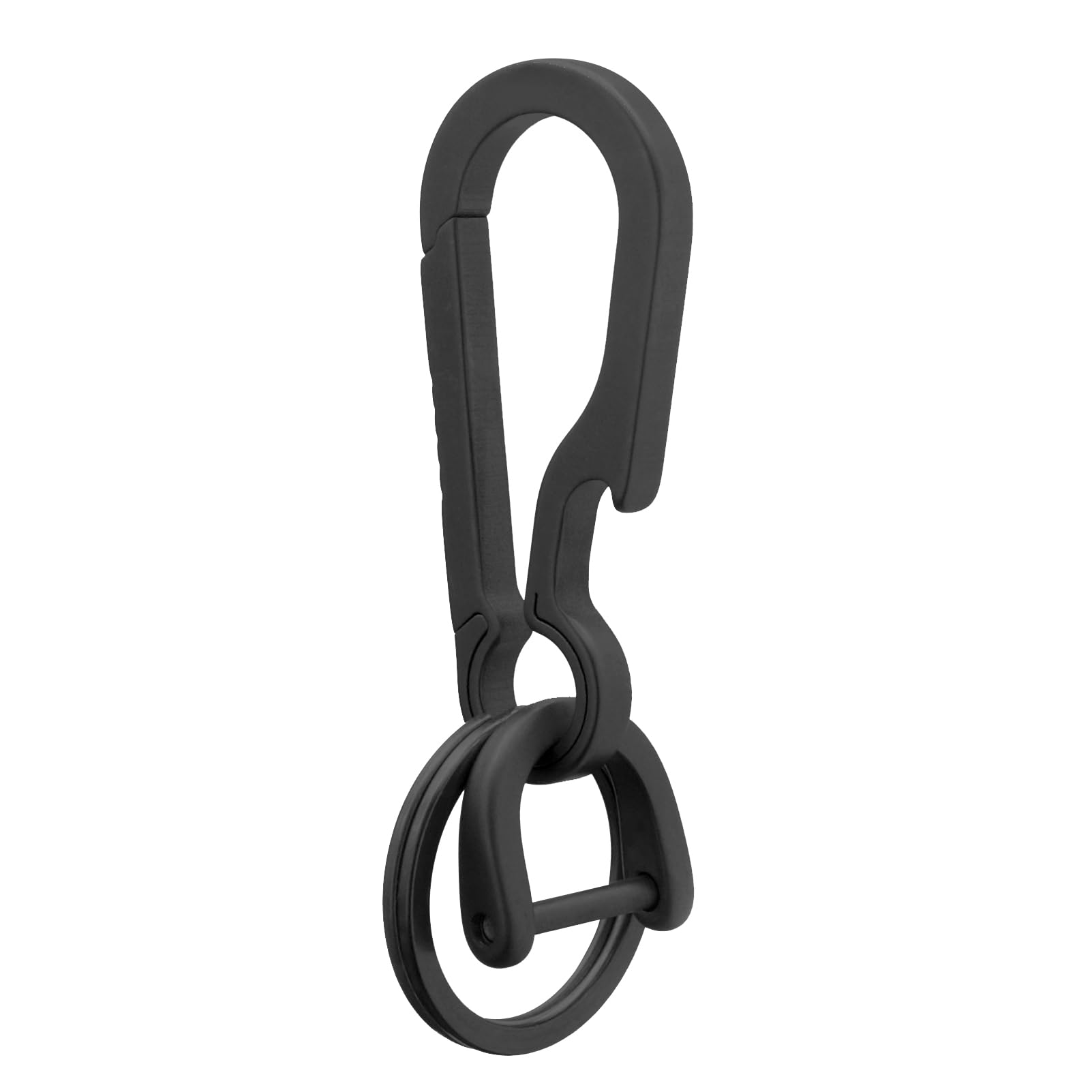 PJYTAC front view of black titanium carabiner showing sleek design and durability