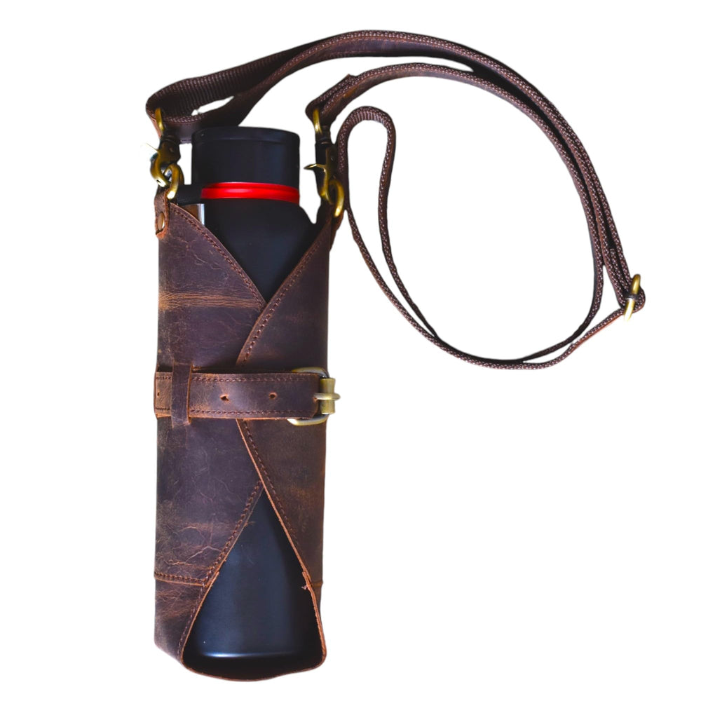 PL PEARL LEATHER front view of brown leather crossbody sling showing full carrier and strap benefit durable carry
