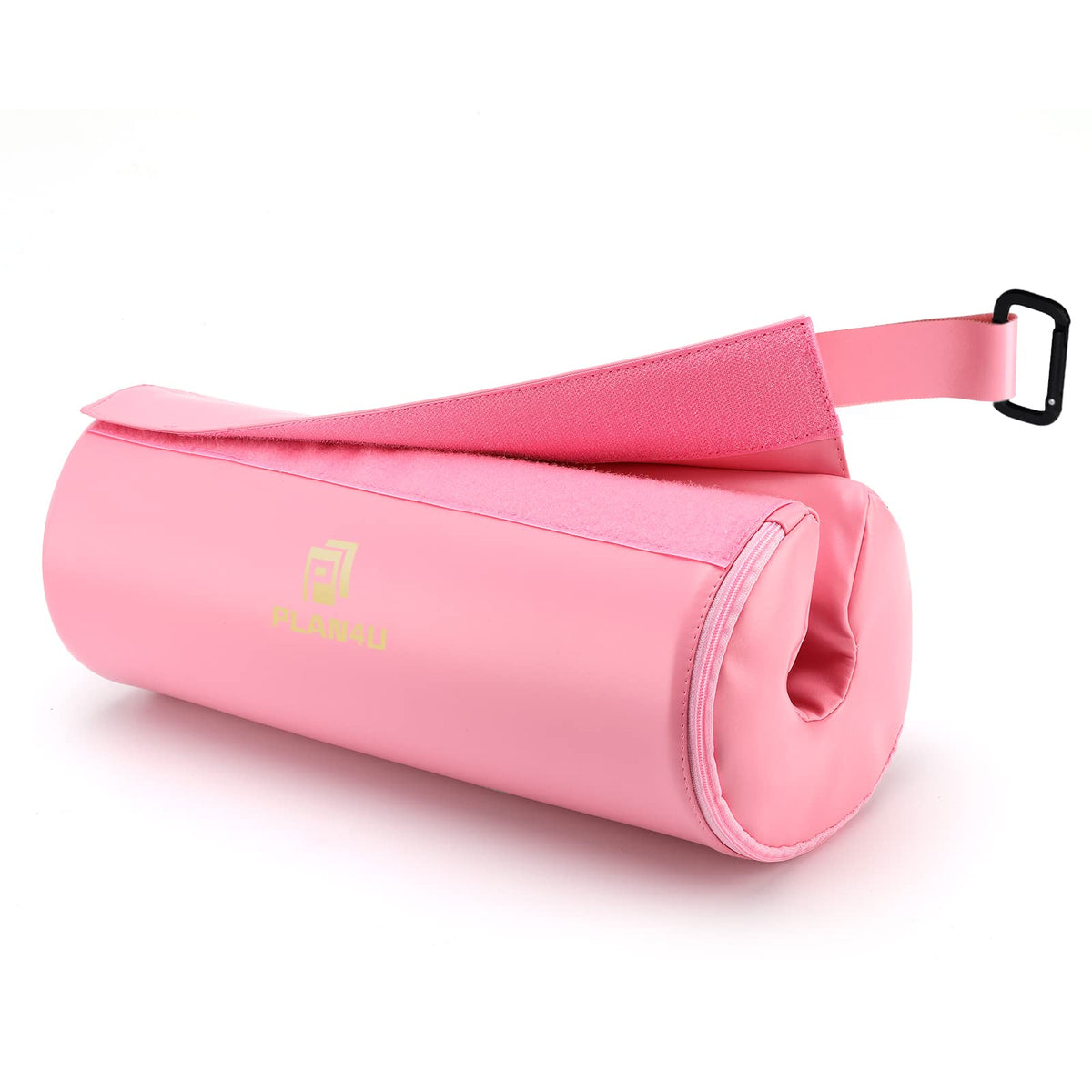 Plan4U front view of pink barbell pad showing shape and coverage for comfort