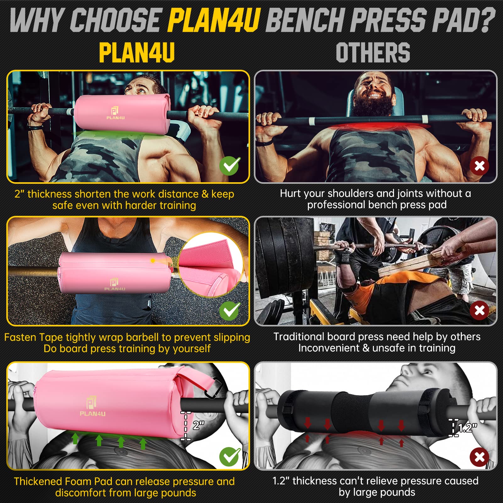 Plan4U used on bar during bench press showing improved comfort and stability