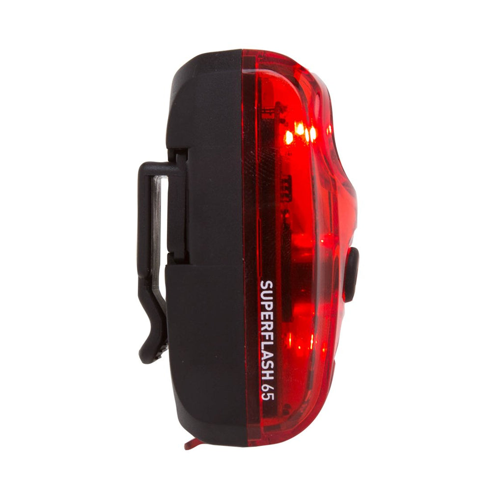 Planet Bike Superflash 65 lens close-up showing reflector detail for increased visibility