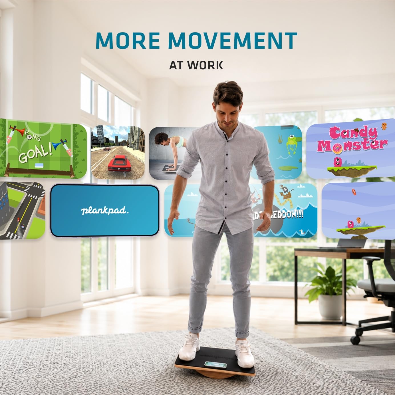 plankpad PRO app on smartphone showing game interface for interactive training