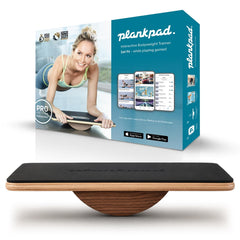 plankpad PRO front view showing sleek walnut finish and board stability