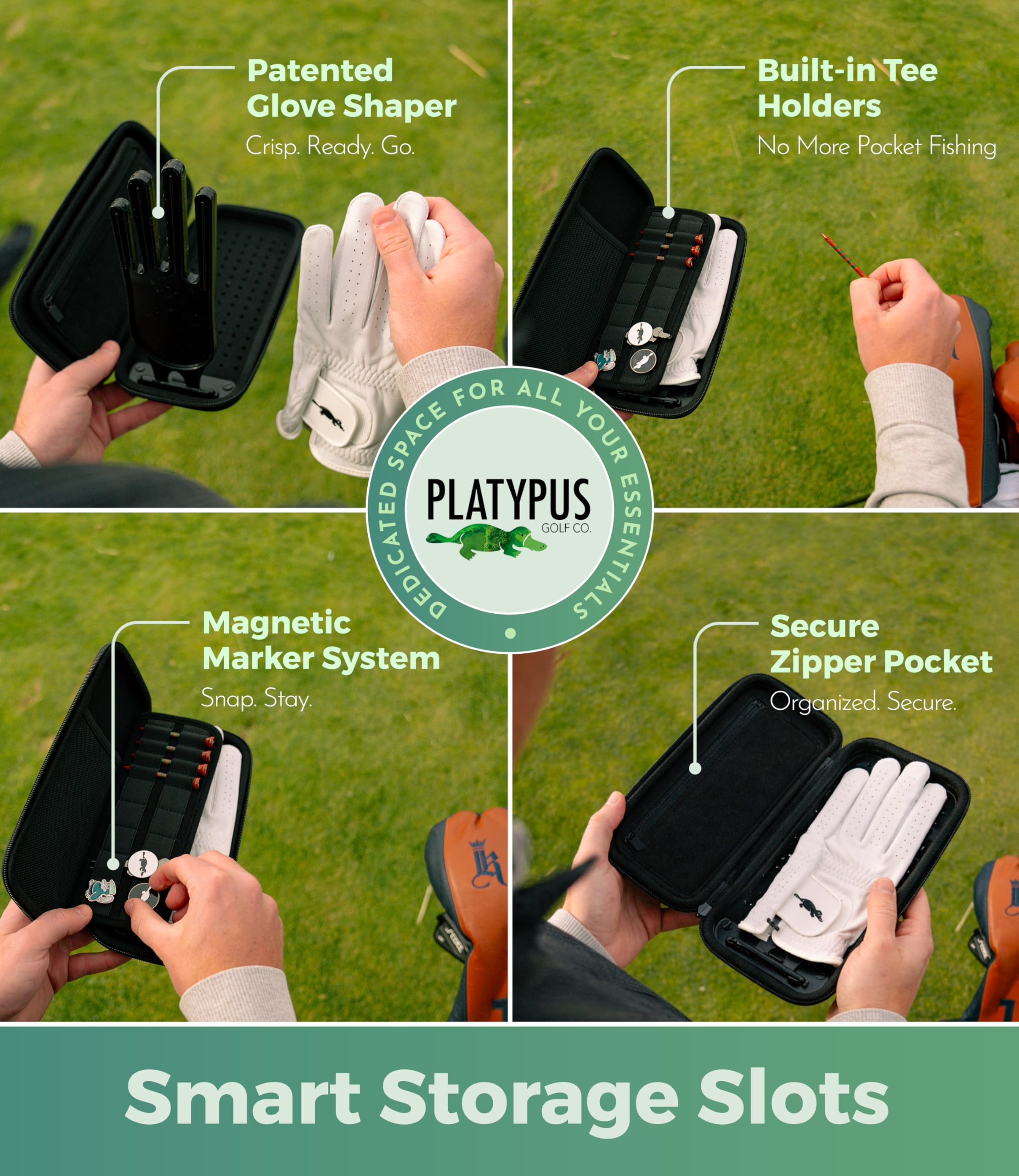 Platypus Golf Co. carabiner clip attached to golf bag for fast, secure access