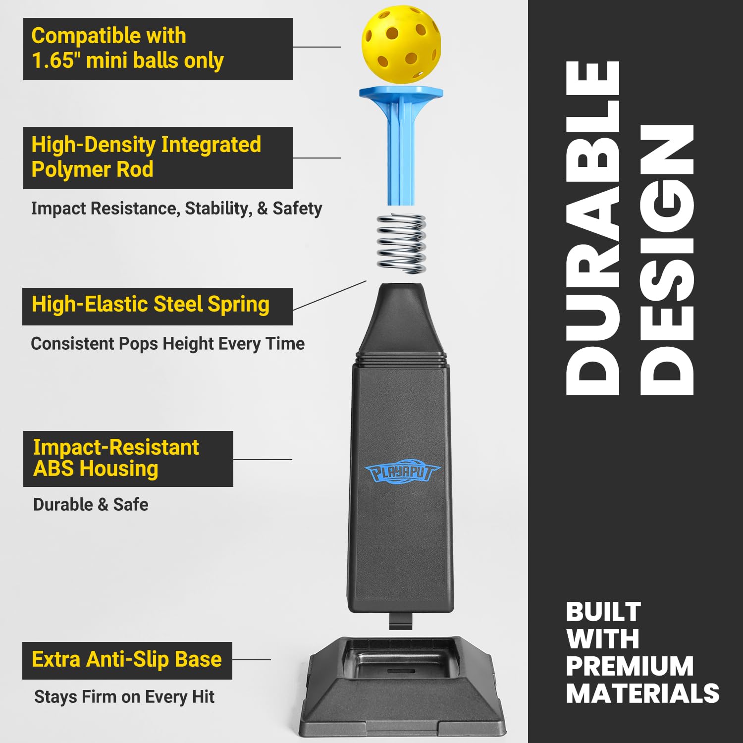PLAYAPUT close-up on height adjustment mechanism for up to 40-inch pop benefit