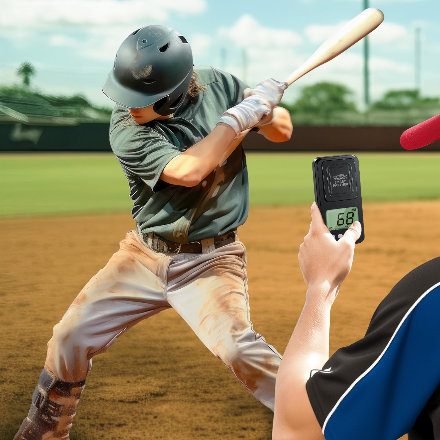 PLAYAPUT radar held by coach tracking pitch speed for immediate adjustments