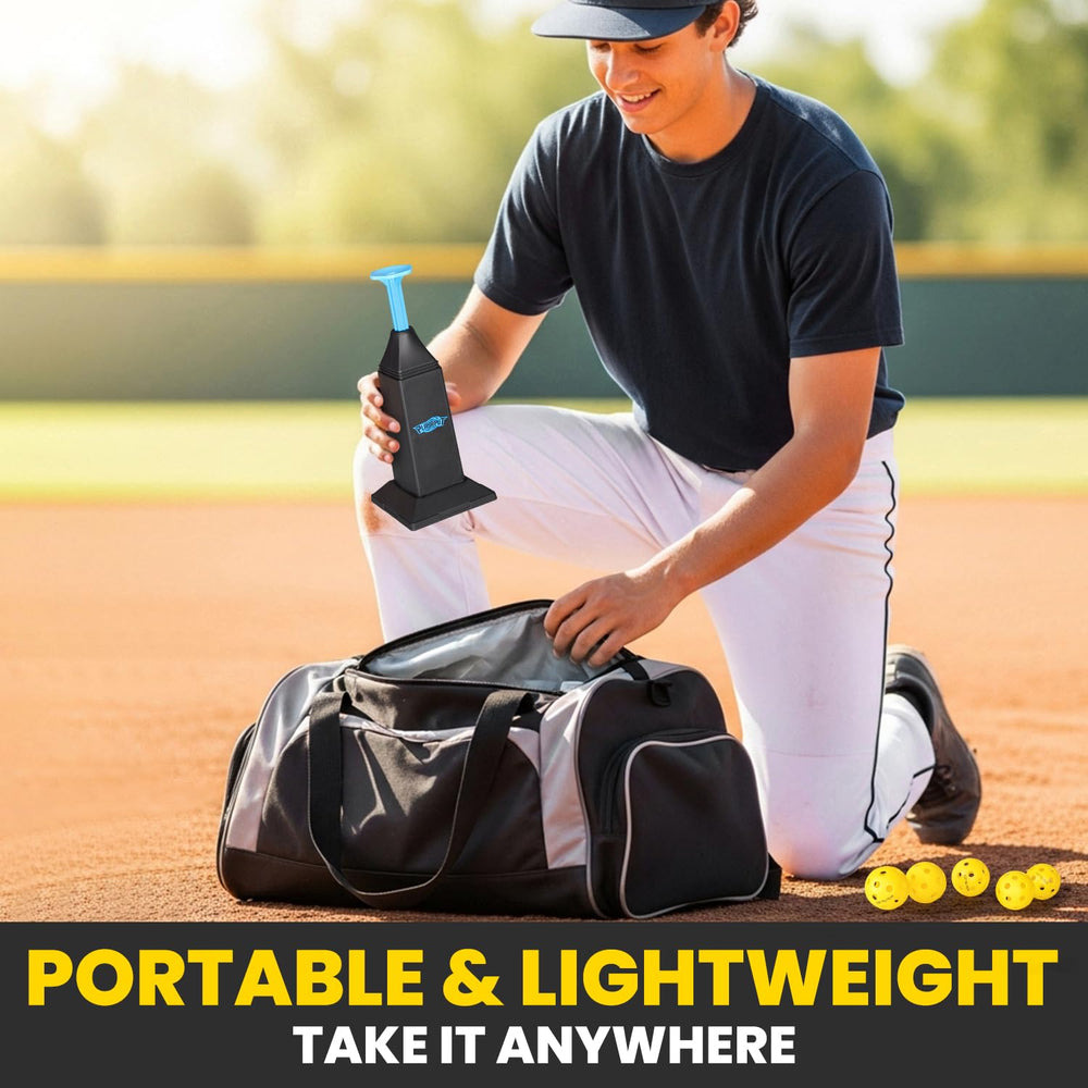 PLAYAPUT size comparison next to baseball bat illustrating portable scale and transport