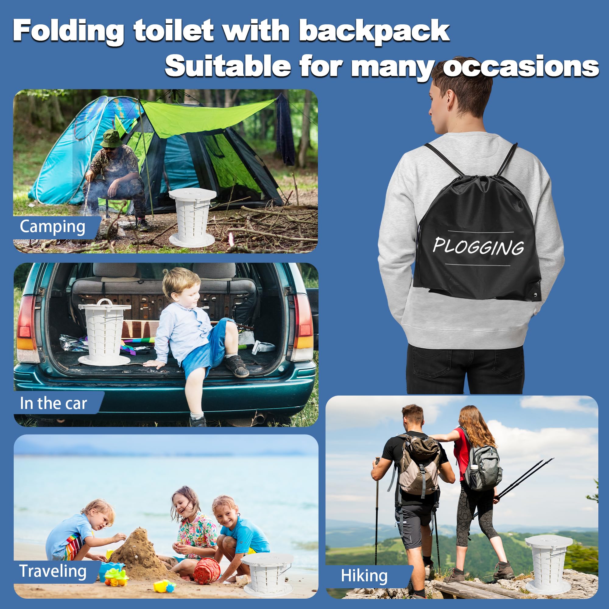 PLOGGING next to water bottle to show compact scale and portability