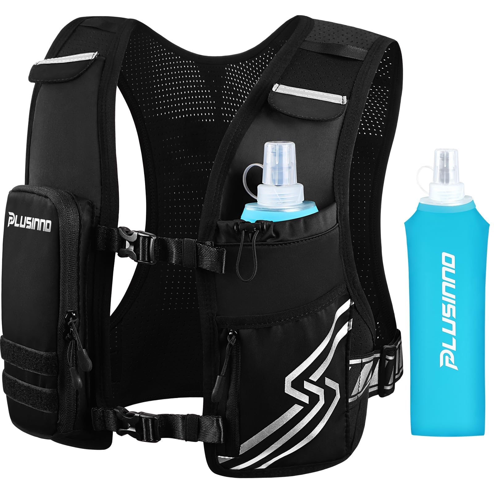 PLUSINNO front view showing vest pockets and secure fit for stable carrying