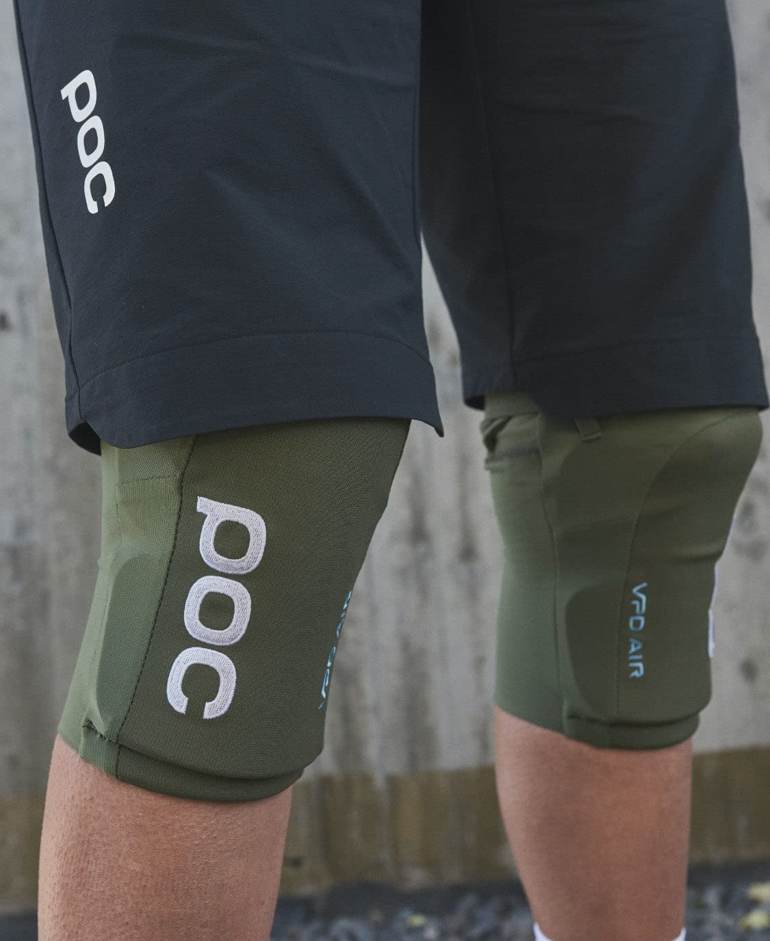 POC knee protector worn by rider descending for mobility and protection