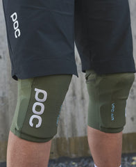 POC knee protector worn by rider descending for mobility and protection