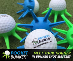 Pocket Bunker next to golf ball showing size and portability benefit
