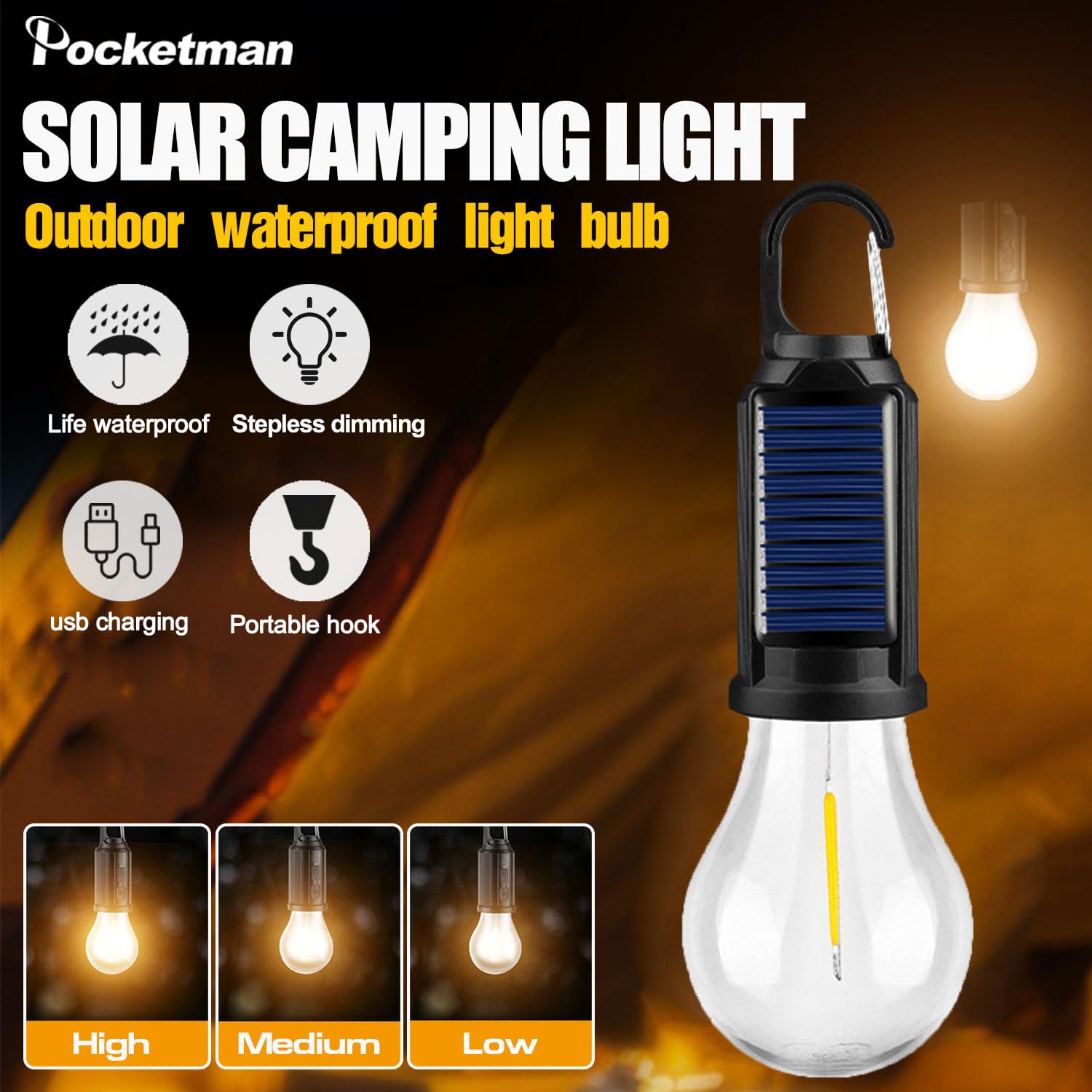 Pocketman lit inside tent providing even campsite illumination benefit