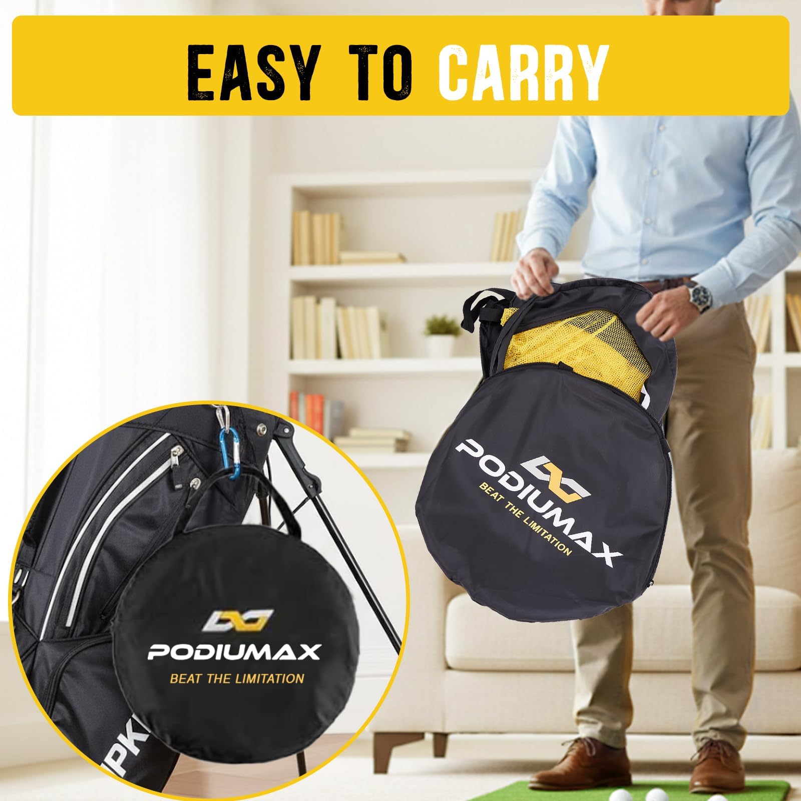PodiuMax set up on backyard grass for convenient outdoor short-game practice