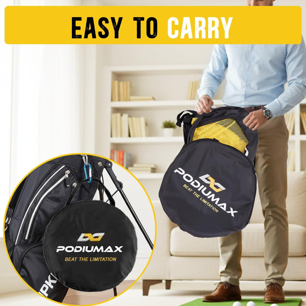 PodiuMax set up on backyard grass for convenient outdoor short-game practice
